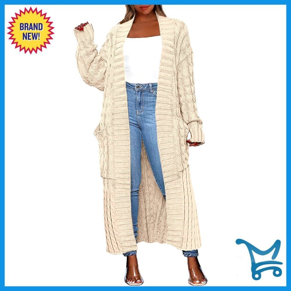 Oversized Cable Knit Maxi Cardigan Chunky Knit Open Front Cozy Fall Outerwear